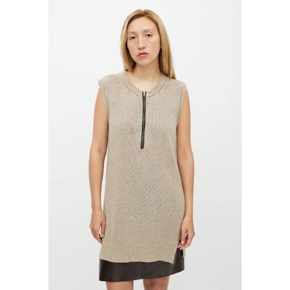Phoebe Philo CELINE Beige Linen Blend Knit Long Front Zip Tunic Sweater, Size M - Picture 1 of 16